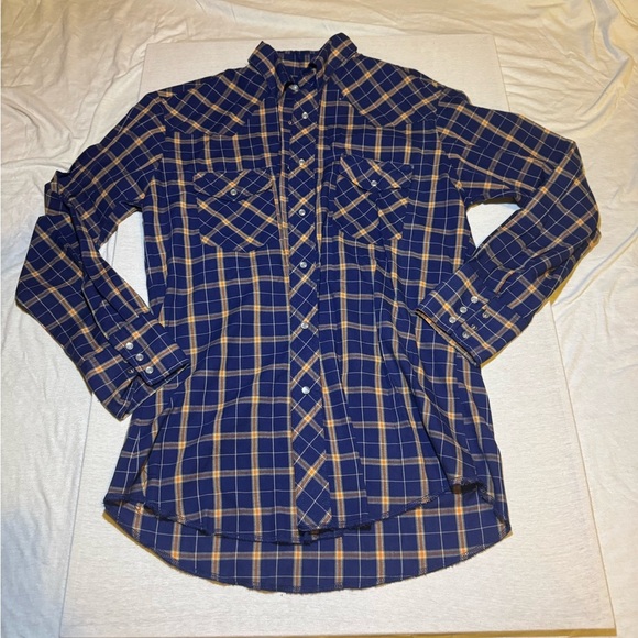 Wrangler Navy and Mustard Plaid Shirt - Picture 1 of 3